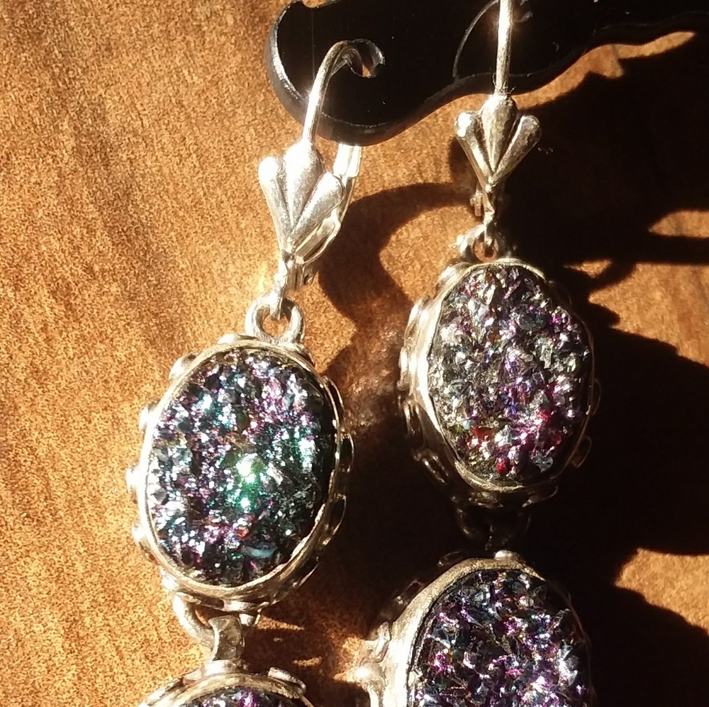 Rainbow Druzy Solid Sterling Silver Dangle Earring - image 8